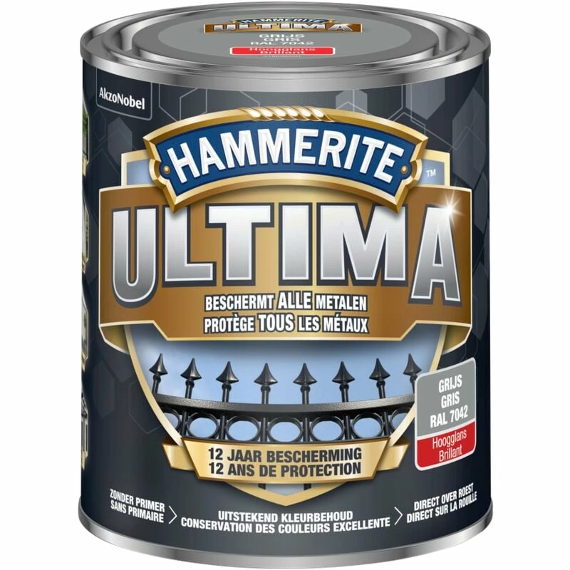 Laque Métal Hammerite Ultima Gris Brillant 750ml - Gris 4 Laque Métal Hammerite Ultima Gris Brillant 750ml - Gris – Image 2