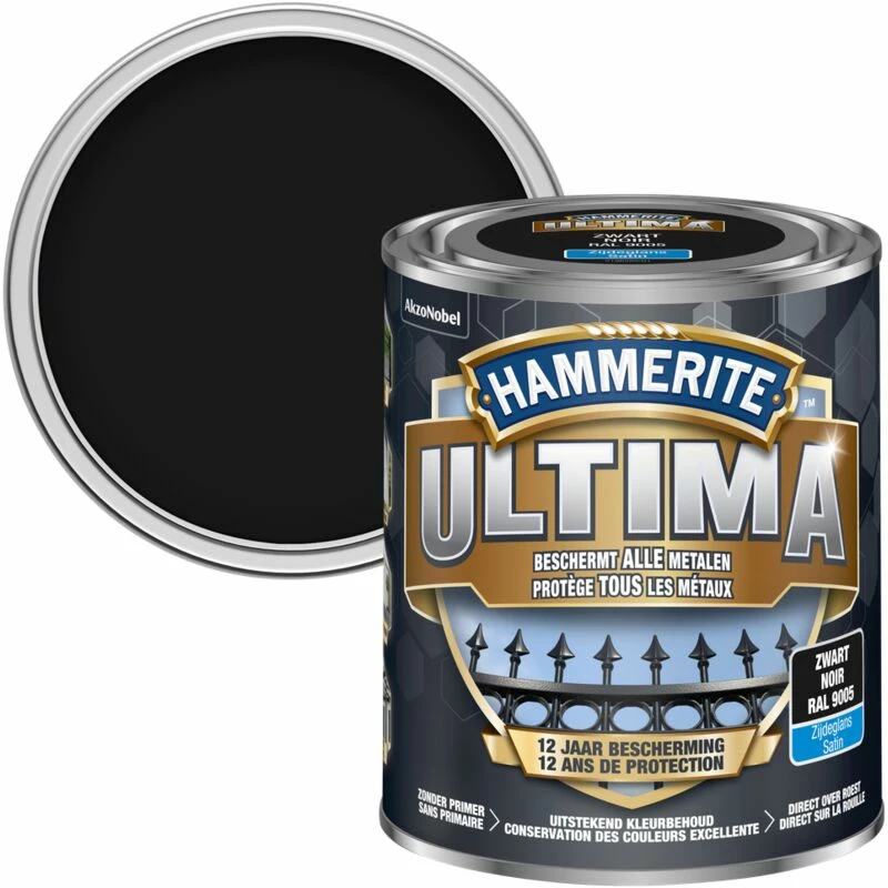 Laque Métal Hammerite Ultima Noir Satin 750ml - Noir 3 Laque Métal Hammerite Ultima Noir Satin 750ml - Noir