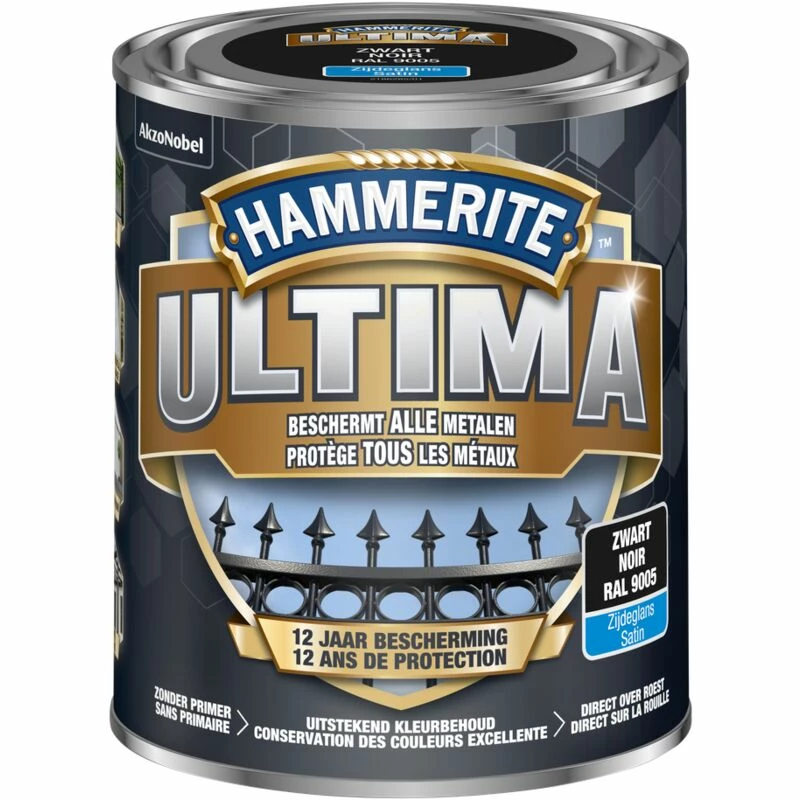 Laque Métal Hammerite Ultima Noir Satin 750ml - Noir 4 Laque Métal Hammerite Ultima Noir Satin 750ml - Noir – Image 2