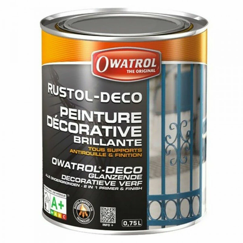 Peinture Décorative Antirouille RUSTOL DECO Brillante Au RAL 0,75L Multi Supports OWATROL - Plusieurs Modèles Disponibles 3 Peinture Décorative Antirouille RUSTOL DECO Brillante Au RAL 0,75L Multi Supports OWATROL - Plusieurs Modèles Disponibles